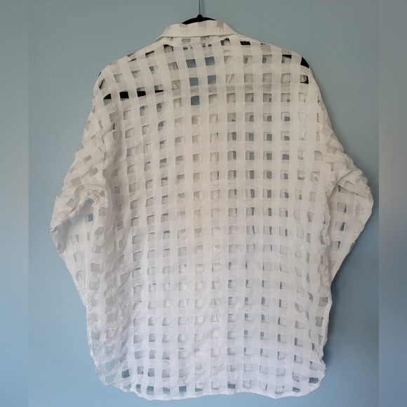Ivano Boni Sheer Grid Plaid Cover-up Overlay Shirt White Large? - Picture 2 of 12